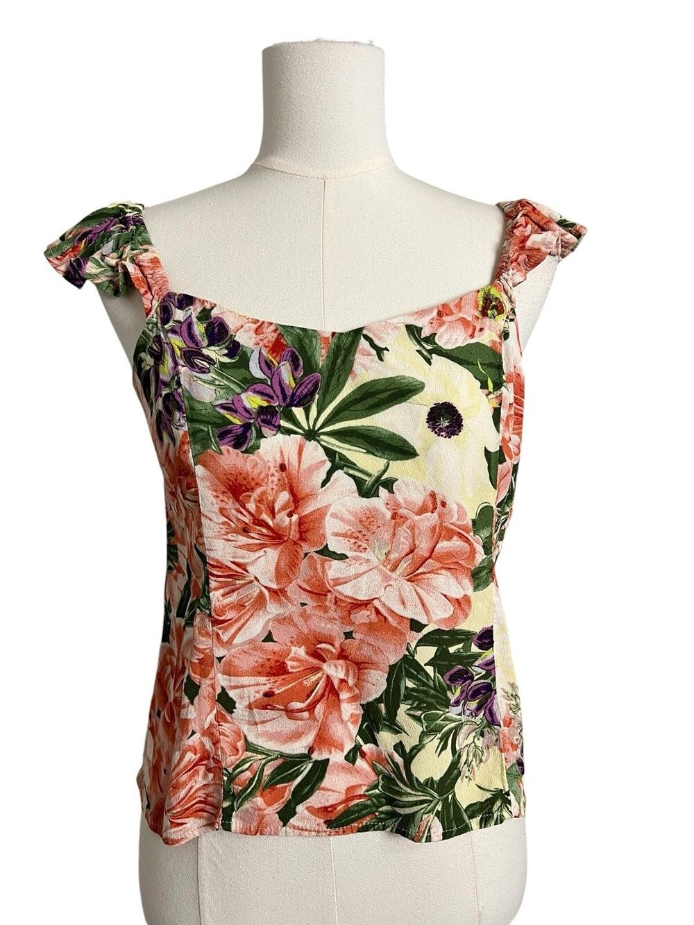 18 Forever Tank Top Juniors 11 Multicolor Floral Sweetheart Ruffle Strap Cami